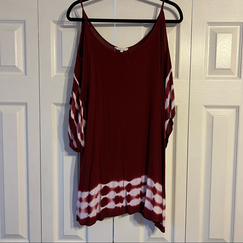 Garnet & white bell sleeve dress